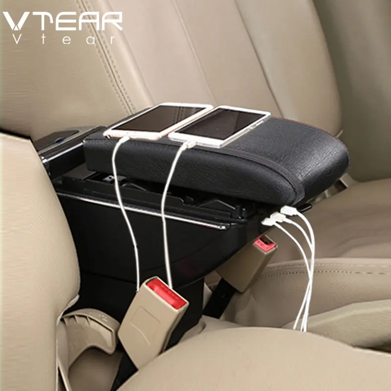 Vtear для Suzuki Alto автомобильный подлокотник кожаный подлокотник вращающийся ящик для хранения модификация usb интерфейс консоль слот для чашки аксессуары - Название цвета: Black thread USB
