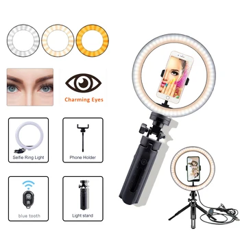

Bluetooth remote 26CM Photography Lighting Phone Ringlight Tripod Stand Photo Led Selfie Ring Light Lamp TikTok Youtube Live