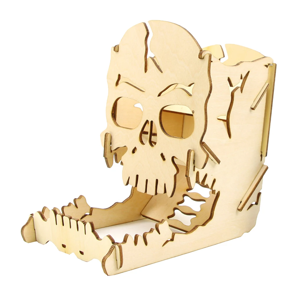 Dice Tower & Tray for Dice Games RPGs DND - Wood Skull Modular