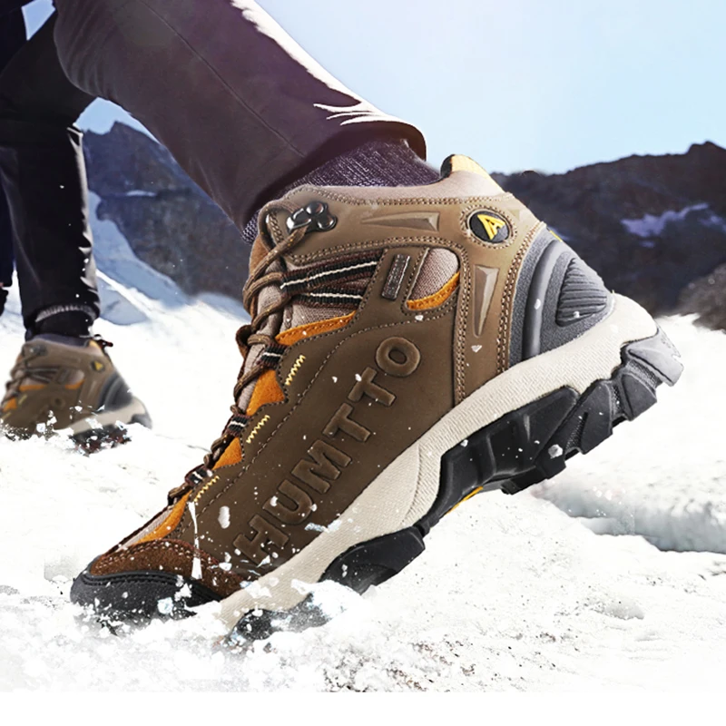 HUMTTO Waterproof Ankle Boots Men Genuine Leather Man Winter Snow Boots Breathable Rubber Work Safety Mens Shoes Big Size 36-47 winter snow boots men boots