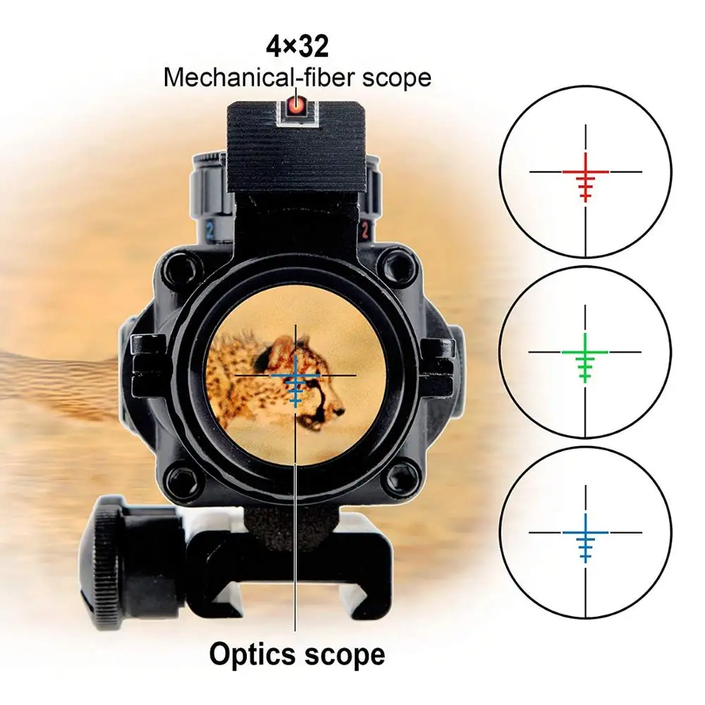 4x32 тактический прицел винтовки красный или зеленый или синий светящаяся сетка с волоконно-оптическим прицелом