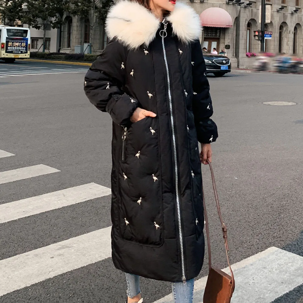 

Cotton Padded Jacket Parkas Women 2020 Long Over The Knee Thick Loose Oversize Zipper Slim Casual Simple Female Velvet Winter