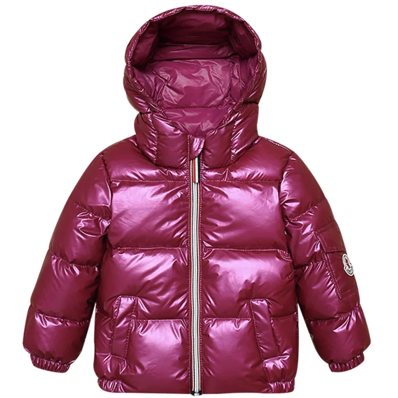 Зимняя детская пуховая куртка для мальчиков и девочек, яркий пуховик с капюшоном, детское белое пуховое пальто, новинка года - Цвет: purple