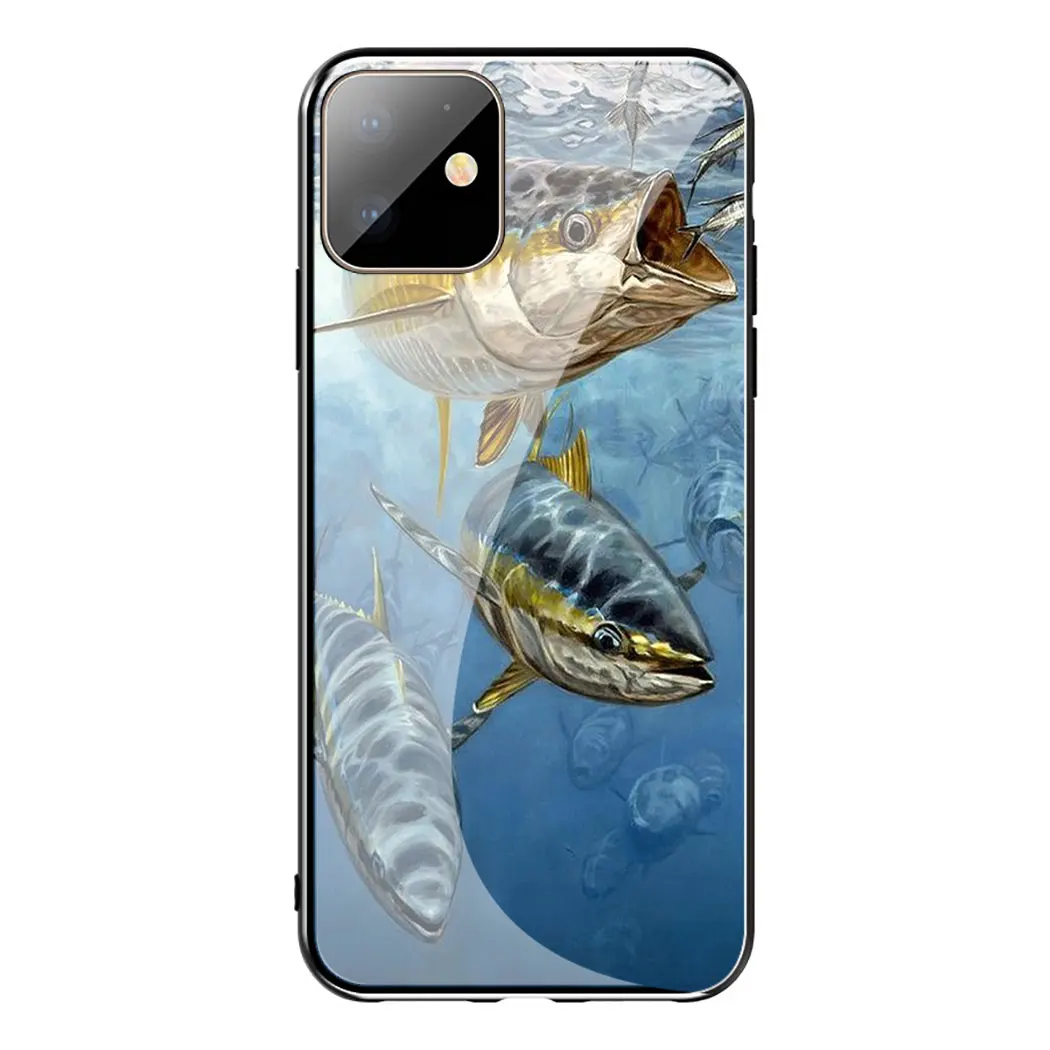 TG17 Панель с рисунком форели, чехол из закаленного стекла для телефона Apple iPhone 11 Pro XS Max XR X 8 7 6S Plus 5S SE - Цвет: TG17
