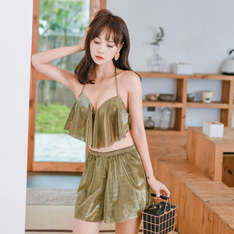 

2020 New Style Swimsuit Women's Split Skirt Conservative Slimming Lace Small Chest Girl's Graceful Hot Spring Swimsuit 6120