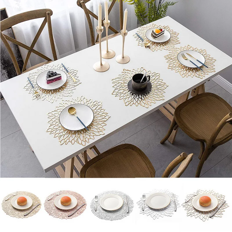 

Round Placemats For Kitchen Table PVC Coaster Pads Insulation Table Placemat Non-slip Mats Western Mat New Hot