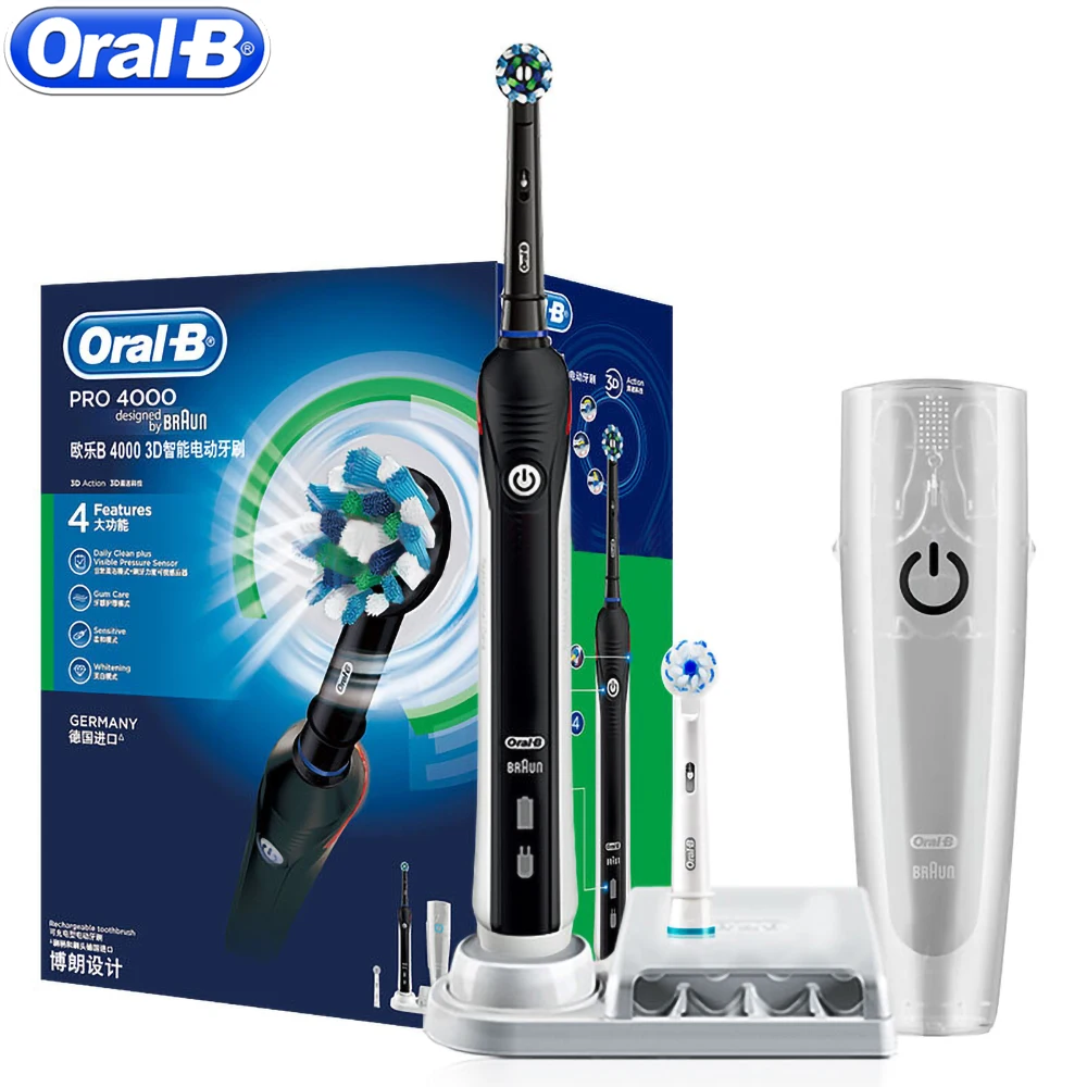 Oral B Electric Toothbrush Rechargeable Teeth Whitening PRO4000 3D Smart Ultrasonic Toothbrush 2 Replacement Brush Teeth Heads Oral B Electric Toothbrush Rechargeable Teeth Whitening PRO4000 3D Smart Ultrasonic Toothbrush 2 Replacement Brush Teeth Heads