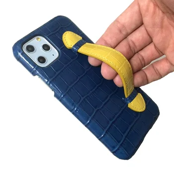 

For IPhone 11 Pro Max Genuine Leather Strap Holder Hard Back Case for Iphone 11 Luxury Thin Slim Cover Cases Cute Crocodile