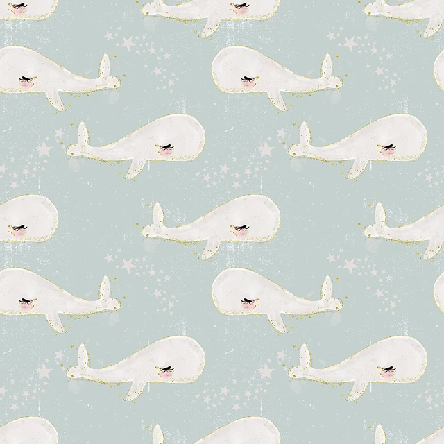 Polyester Satin Fabric for Dress Cute Whale Custom Printed Marine Animal Pattern Cloth Sewing DIY Handmade Patchwork S0260