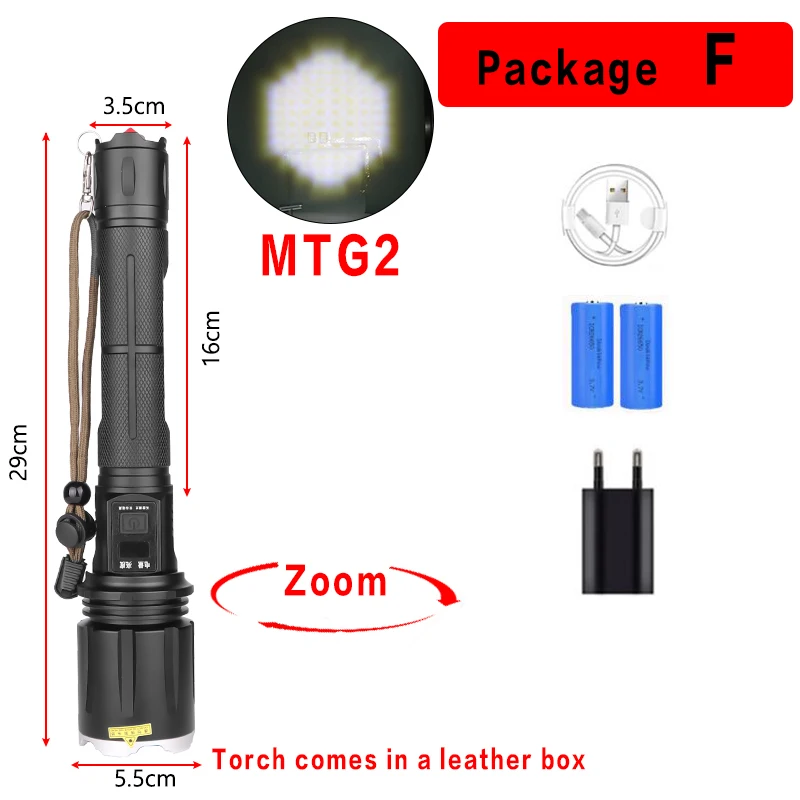 Шестигранный светодиодный фонарь MTG2 с бесступенчатым зумом, дальний фонарь с ЖК-дисплеем, умный чип с управлением, аккумулятор 18650/26650 для кемпинга - Испускаемый цвет: Package F-MTG2