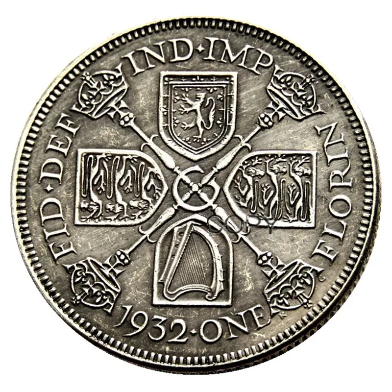 1927/1932 2 шт Florin Великобритания Посеребренная копия монеты - Цвет: 1932 1PC