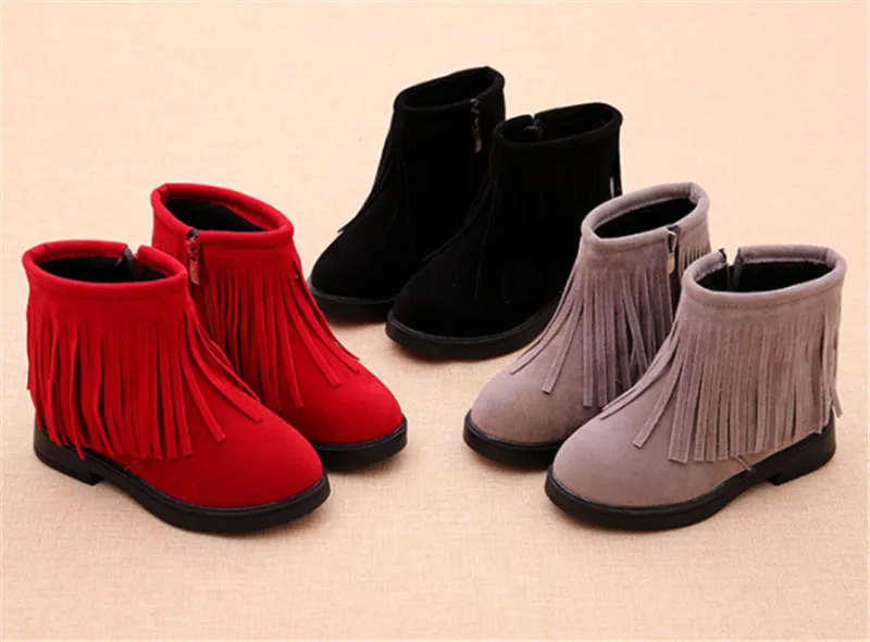 Ботинки для девочек; осенне-зимняя обувь для девочек; детские ботинки с бахромой для девочек; Зимние ботильоны для маленьких детей; детские сапоги; размеры 27-37