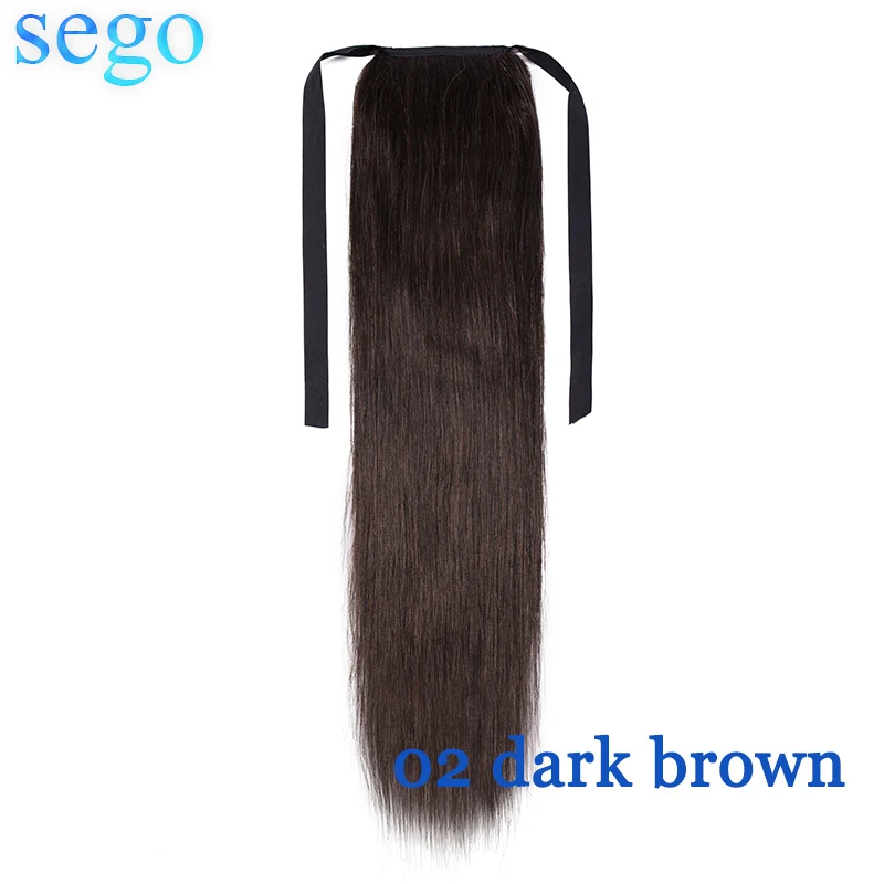 SEGO 1"-20" чистый и фортепианный цвет, не Реми волосы, лента, конский хвост, на заколках, человеческие волосы для наращивания, конский хвост, Натуральные Прямые Волосы - Цвет: #2