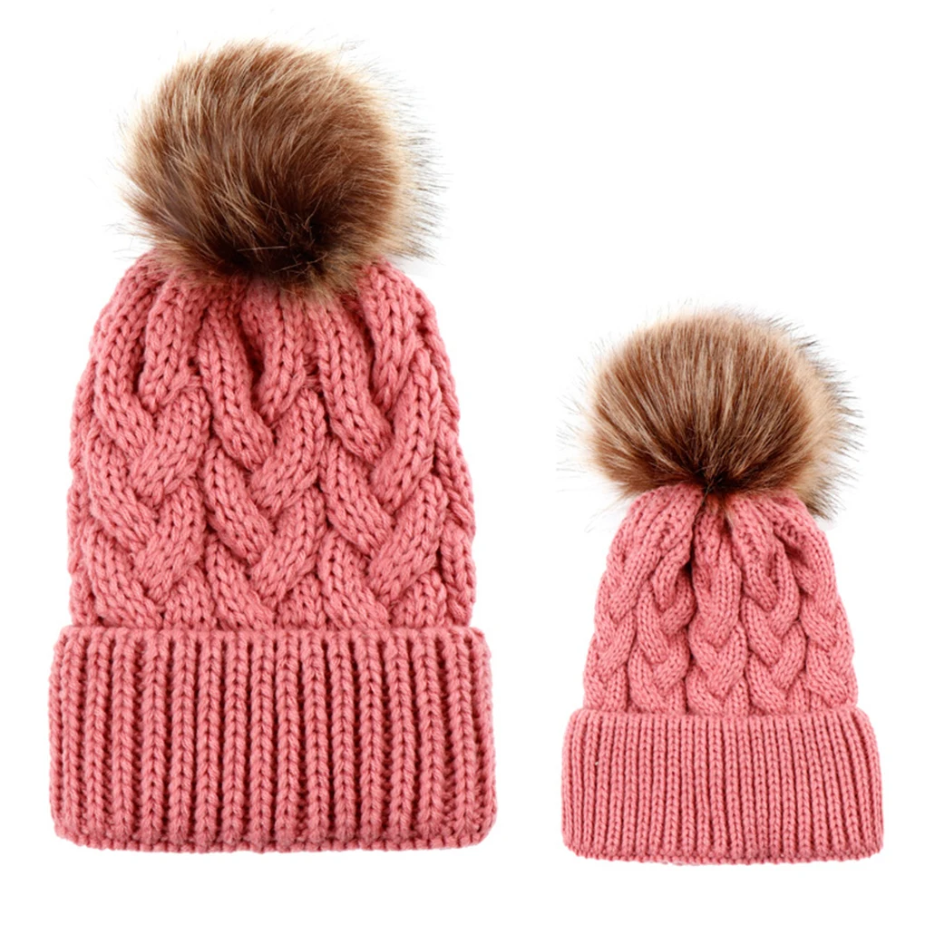 Новые Симпатичные шляпы для детей, теплая вязаная шапка для мамы, одинаковые Детские шапки для всей семьи, зимняя детская вязаная шапочка для новорожденных