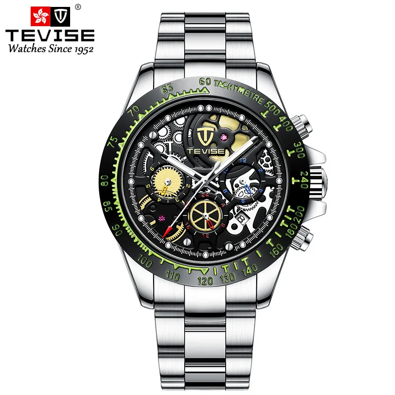 

TEVISE Fashion Men Mechanical Watch Chronograph Multifunction Stainless steel Automatic Men Wristwatch Male Business Clock