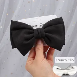 Elegant Handmade Double - Layer Flax Fabric Bow Hair Clip (Black - 1)