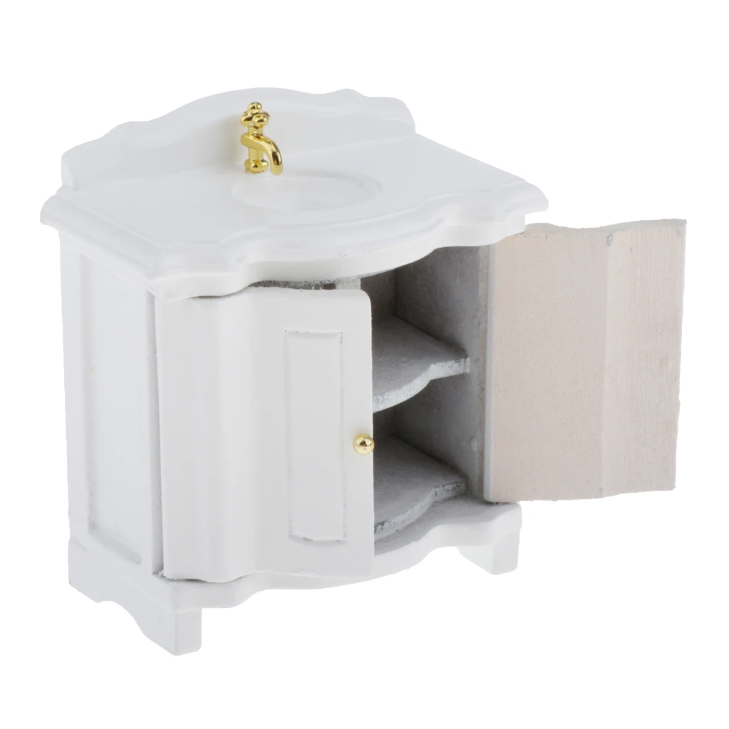 1/12 Doll House Miniatures White Washstand Wash Basin Sink Cabinet Furniture Toy 2