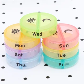 

1 Set Round Shape Pill Box Portable Medicine Box Simple Pill Case One Week Pills Storage Box for Home Office
