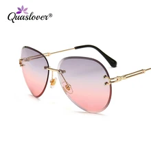 Quaslover, солнцезащитные очки без оправы, женские солнцезащитные очки, градиентные оттенки, режущие линзы, дамские бескаркасные металлические очки, UV400