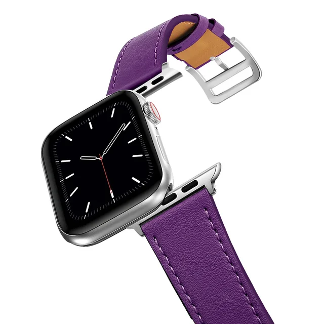 Business Real Leather Loop Bracelet Belt Band for Apple Watch SE 7654 42MM 38MM 44MM 40MM Strap on Smart iWatch 3 Watchband 45mm Purple lotus