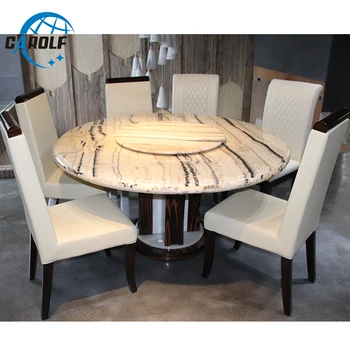 

Best Price Modern 6 Chairs Marble Top Round Dining Table With Lazy Susan