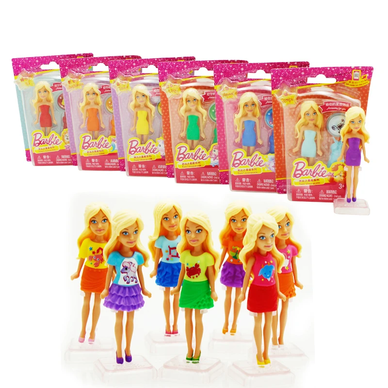 女の子のための本物のミニバービー人形のおもちゃ,12の要素のセット,再処理シリーズ,小さなバービーのおもちゃ