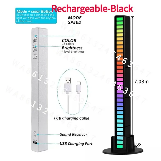 motion sensor night light New Rhythm Recognition Light Bar RGB Audio Control LED Light Colorful Type C Rechargeable Ambient LED Lamp Voice Control Strip l dinosaur light Night Lights
