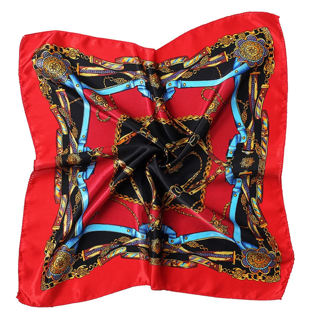 Женский квадратный шелковый шарф с цветочным принтом повязка на голову