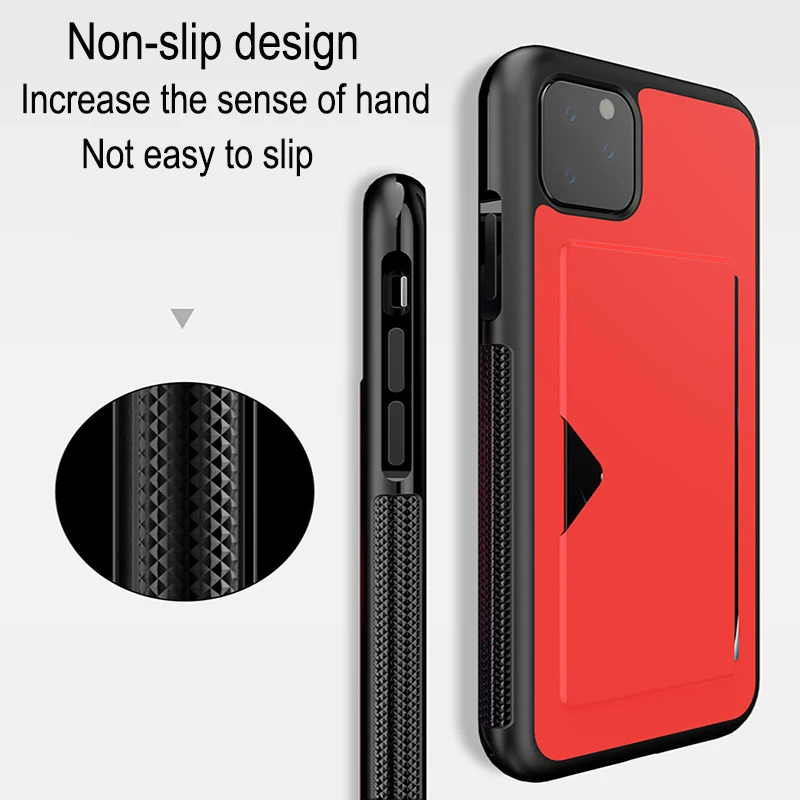 

Plug-in For iPhone Case For iPhone 11 Pro Max Mobile Shell PU PC TPU Silicone Drop Protection Black Red Color