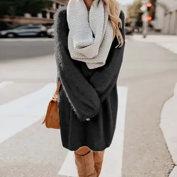 Женское платье женский свитер зимний круглый вырез Повседневная мода длинный рукав