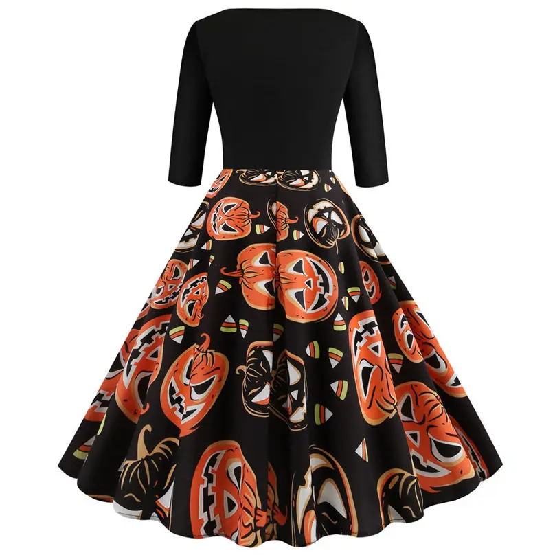 New Fashion Halloween Women Dress Autumn Vintage Long Sleeve Halloween Housewife Evening Party Prom Dress Vestidos 4S13 (11)