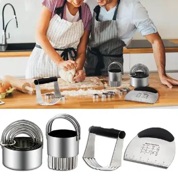 

Baking Tools Stainless Steel Pastry Cutter Set with Pastry Cutter, Dough Blender, Biscuit Cutter(5 Circle+1 Wave)