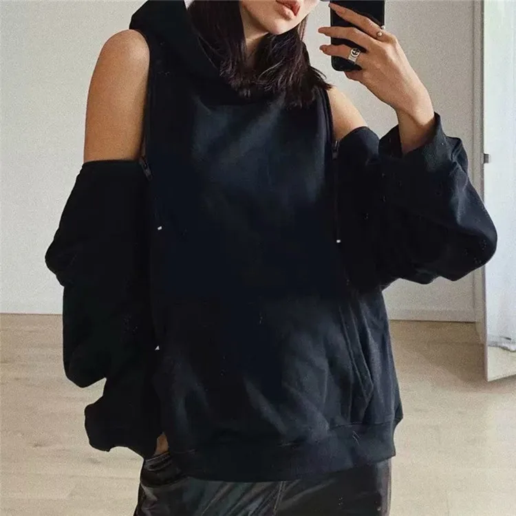 [EWQ] 2020 Spring New Long-sleeved Off Shoulder Padded Warm Plus Velvet Hoodie Sweatshirt Korea Size Track Clothing QZ350 | Женская