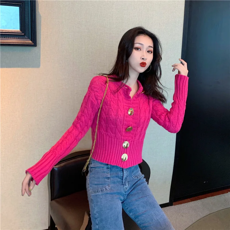 Spring and autumn new fashion big button thread twist sweater cardigan Spring and autumn new fashion big button thread twist sweater cardigan