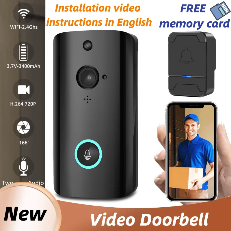 

New Video Doorbell Smart Wireless WiFi Security Door Bell Visual Recording Home Monitor Night Vision Intercom door phone Office