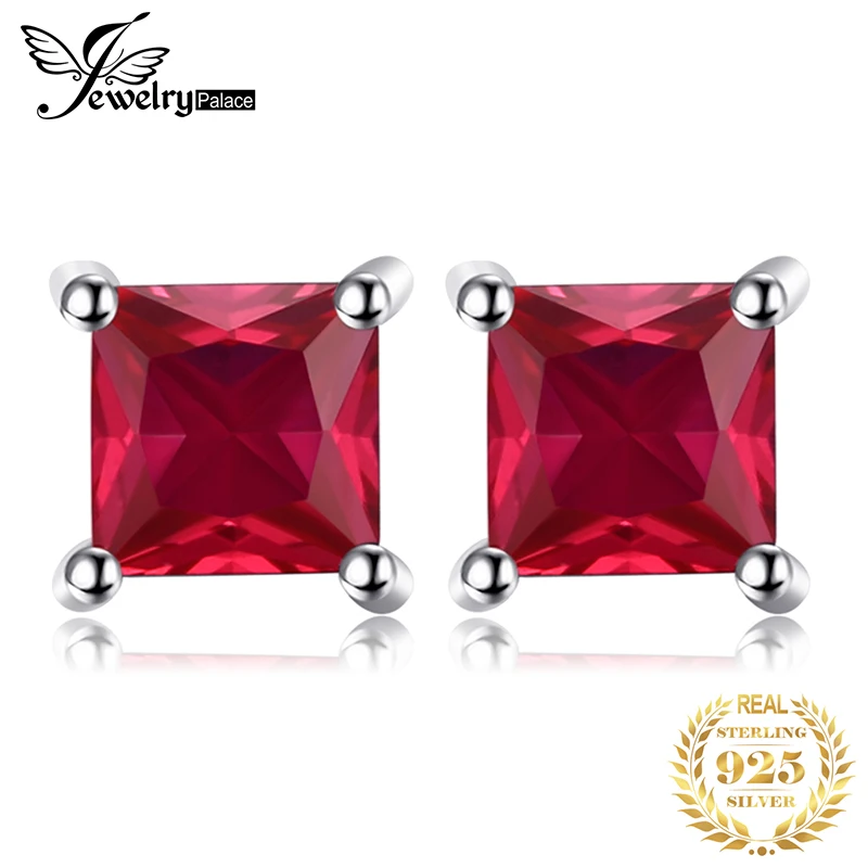 Jewelrypalace квадратный 0.8ct создан красный рубин 925 серебро Серьги гвоздики