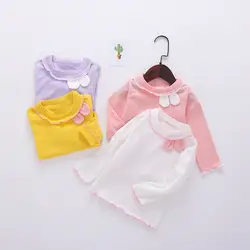 Одежда для маленьких девочек; осенне-весенний хлопковый пуловер с цветочным рисунком; футболка; детская одежда; Детские топы с длинными