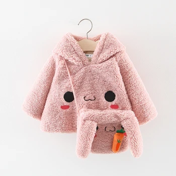 

Rabbit Cute Winter New Children Coat Plus Velvet Thick Cotton Warm 3D Outerwear Jackets Boy Girl Cartoon Cotton Costume With Bag