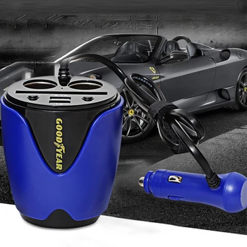 

Cup Car Charger One To Two Cigarette Lighter Plug Multifunction Vehicle Mobile Phone Dual USB Auto Cup Holder USB Charger 2517