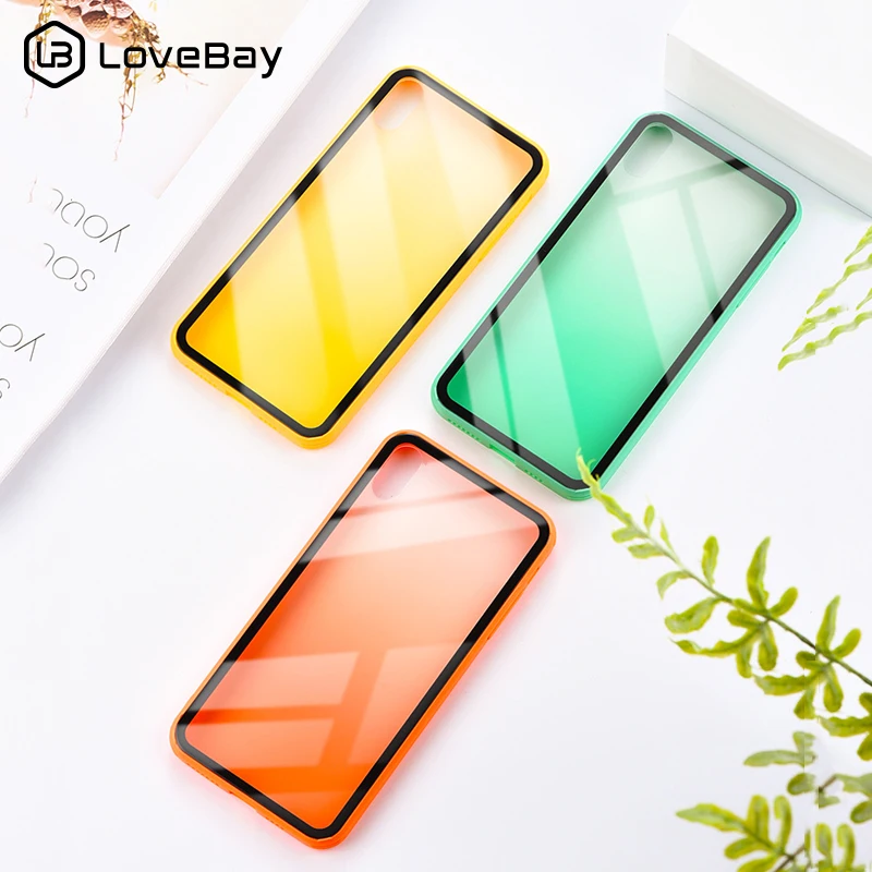 

Lovebay Gradient Color Phone Cases For iphone X XS Max XR 7 8 6 6S Plus Soft Bumper +Hard Clear Fashion Back Case Cover Shells