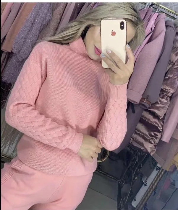 HLBCBG женский свитер костюмы повседневный вязаный спортивный костюм водолазка