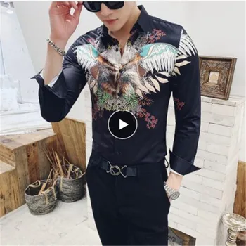 

Hot Sale Men Shirt Brand New 2019 Long Sleeve Black Shirt Men High Quality Digital Print Slim Fit Casual Shirts Party Dress 3XL