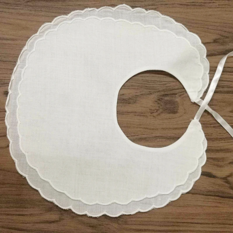 Set of 12 Fashion White Linen Double Scalloped Baby Bib 9"x9"inch dressy bibperfect for any special occasion