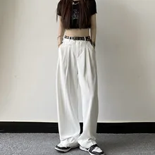 Black/white Casual Pants Men's Fashion Society Mens Suit Pants Korean Loose Straight-leg Dress Pants Men Wide-leg Trousers S-XL