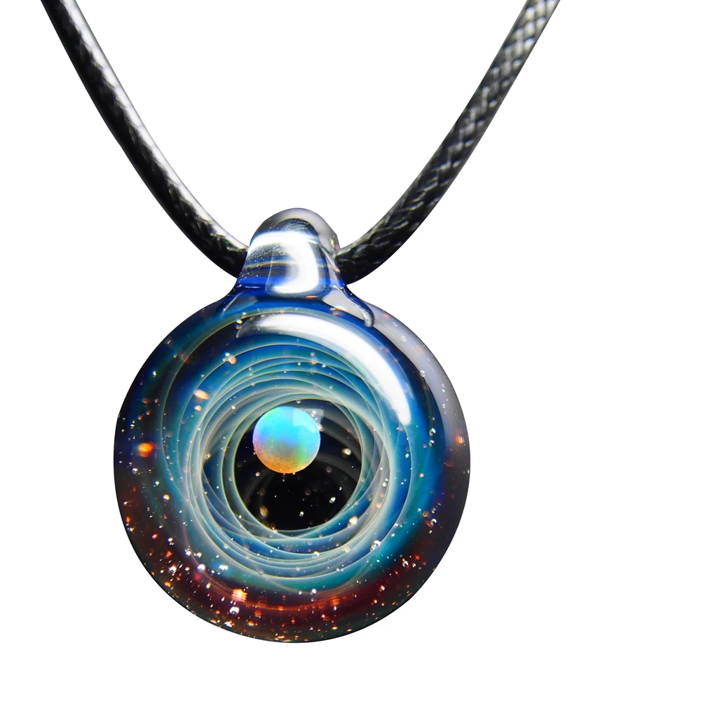 Universe Glass Bead Planets Pendant Necklace Galaxy Rope Chain Solar System Design Necklace for Women Christams