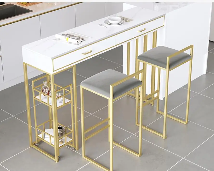 Rock plate bar table drawer household modern kitchen high foot side table integrated wall living room small bar