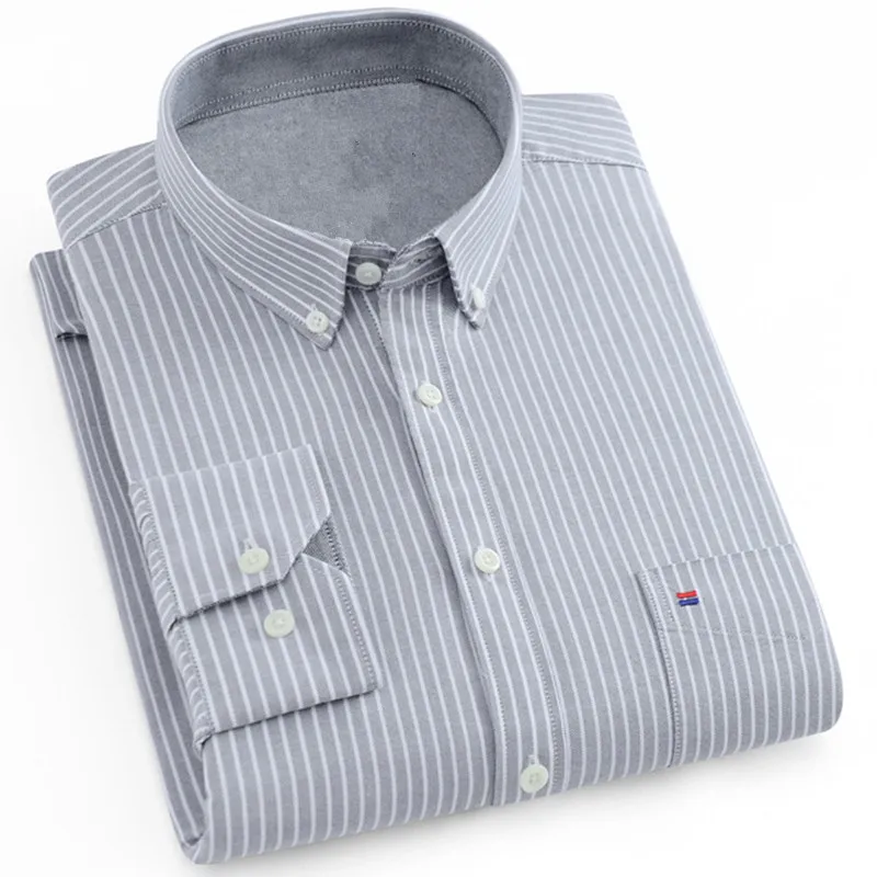 Goede Mannen Shirt Volledige Mouw Regular Fit Wit Overhemd Mannen Gestreepte   Plaid Shirts Oxford Heren Dress Shirts 5XL 6XL