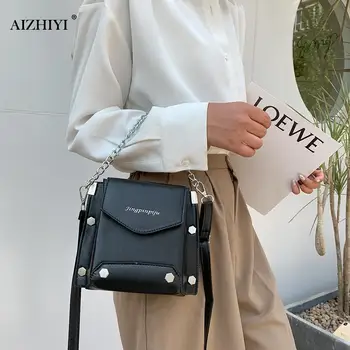 

Women Handbag 2020 Rivet Beads Shoulder Satchel Bag Chain PU Female Messenger Handbags Designer Shoulder Bag