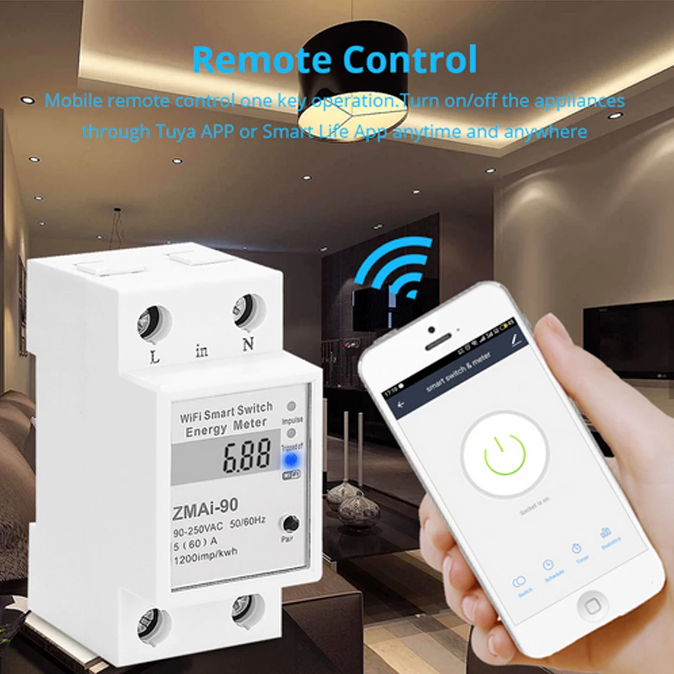 5(60) Una Connessione Wifi Kwh Meter Digital Consumo Elettrico Kwh Din Rail Smart Contatore Di Energia Wifi Misuratore Di Potenza Tuya Smartlife Googl