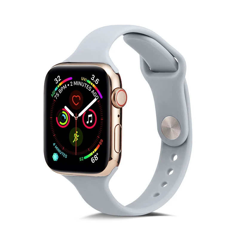 Мягкий тонкий силиконовый спортивный ремешок для Apple Watch 5 4 3 2 1 38 мм 42 мм, резиновый ремешок для часов Iwatch series 5 4 40 мм 44 мм - Цвет ремешка: 10 Light Gray